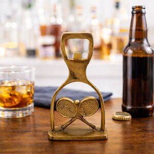 Vintage Brass Tennis Racket Bottle Opener 4.5" Bar Tool Sports Collectible Kitch